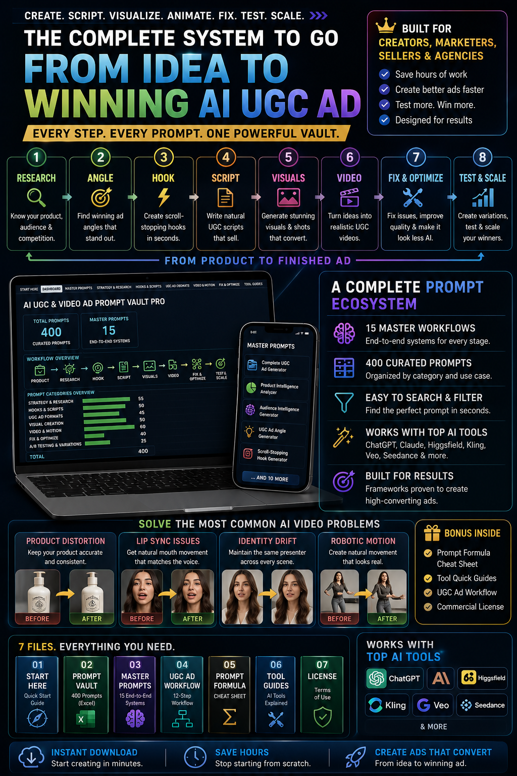 AI UGC & Video Ad Prompt Vault PRO – 400 AI Prompts & 15 Master Workflows