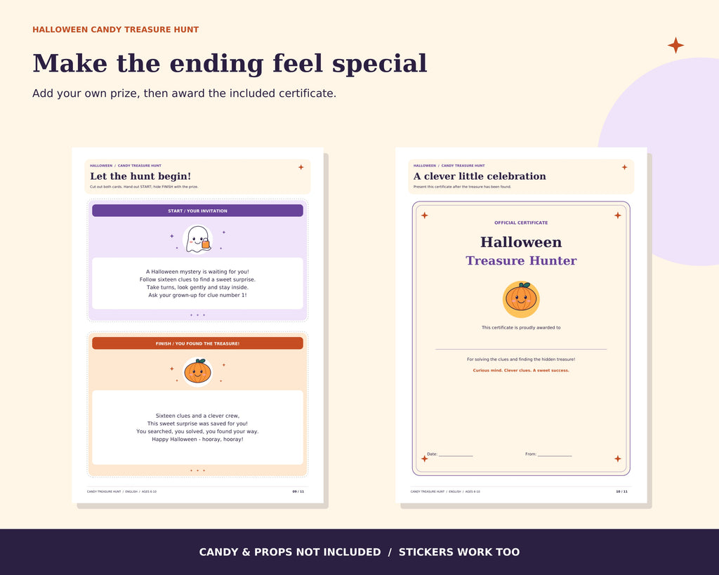 Start and finish cards with treasure hunter certificate