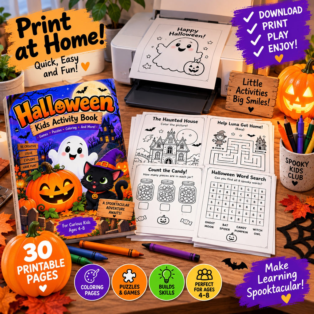 Printable Halloween kids activity book instant download and print at home