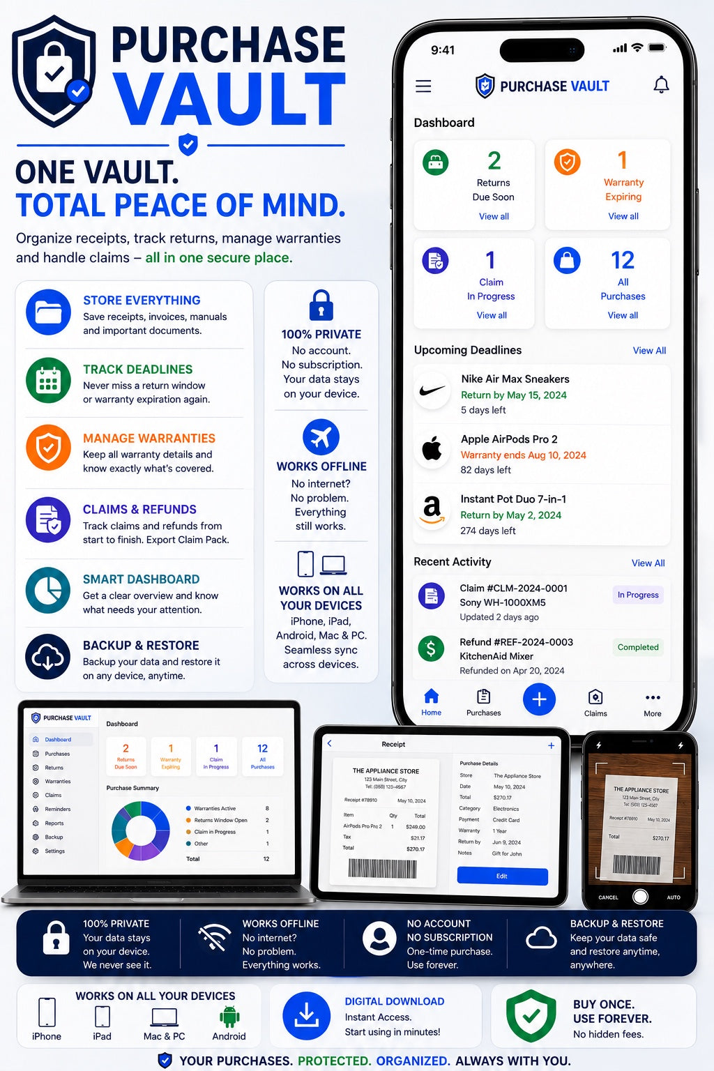 Purchase Vault all-in-one digital purchase organizer across phone tablet and computer